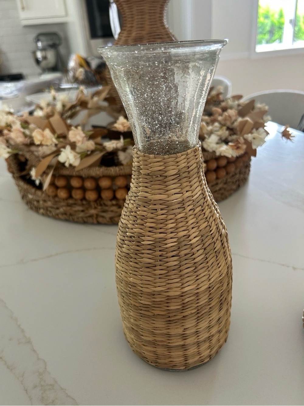 Woven Rattan Glass carafe/Vase - Natural Brown